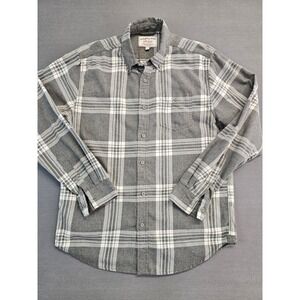 London Fog Mens Gray Plaid Long Sleeve Button Down Flannel Shirt Medium